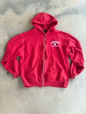 Vintage Y2K Pacific Beach Lifeguard Red Zip-Up Hoodie Size L